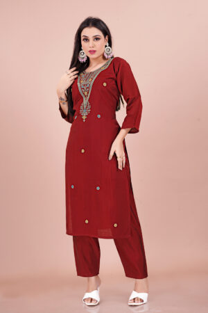 Elegant Maroon Embroidered Kurta Set